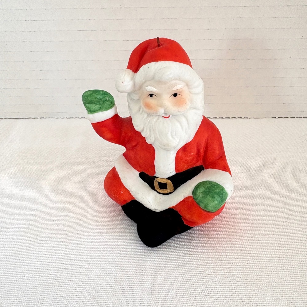 Vintage 1988 Hand Painted Ceramic Santa Claus Figurine Waving Ornament 3.75"